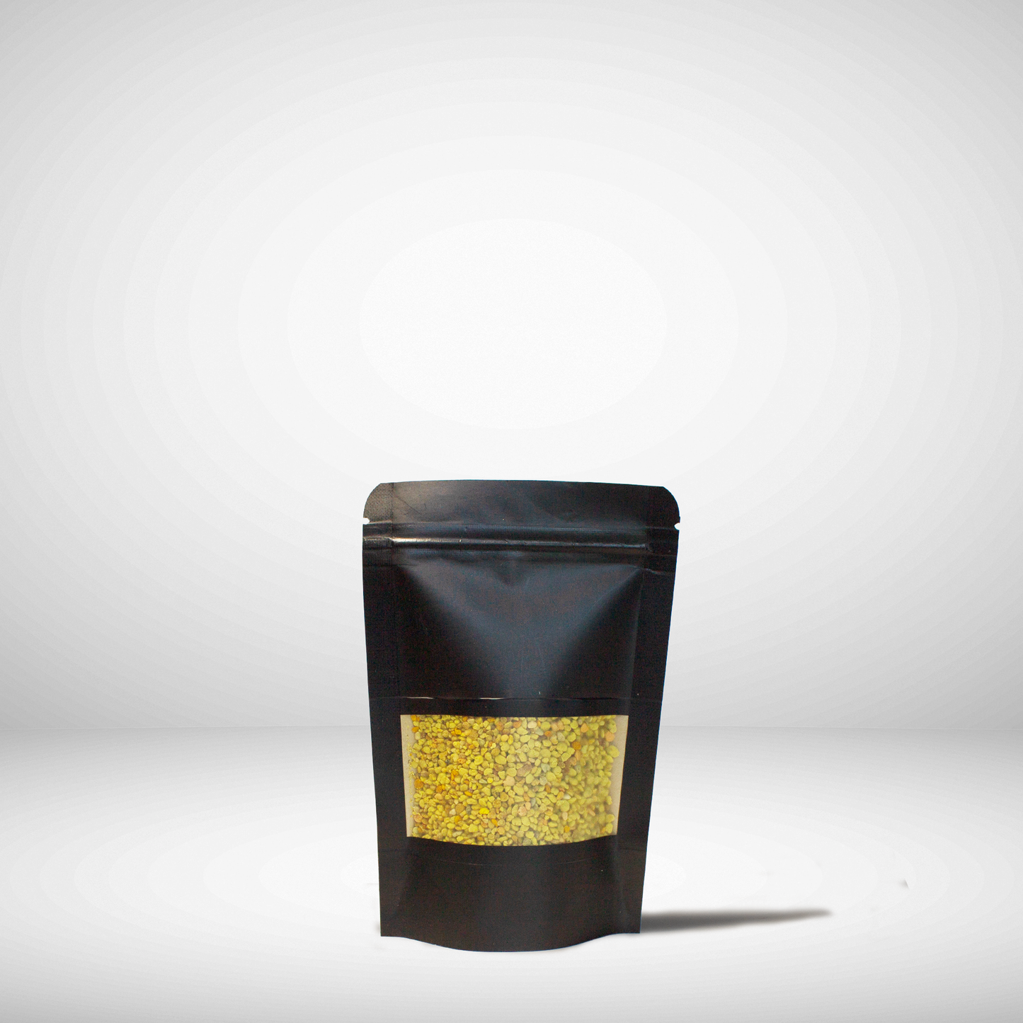 A black pouch of bee pollen from Canadian bee hives.
