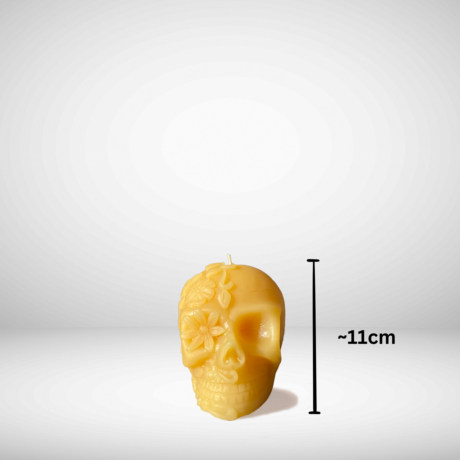 Beeswax Flower Skull Candle with Dimensions
