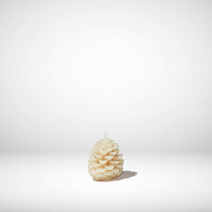 Pine cone-shaped beeswax candle on a white background