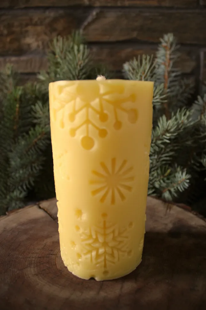 Beeswax Snowflake Pillar Candle