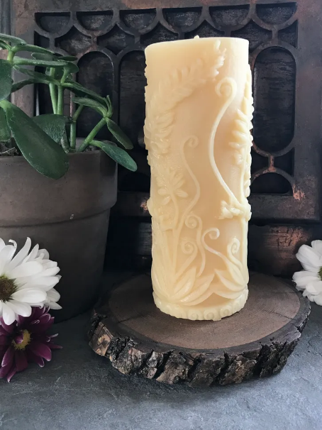 Rustic Fern Pillar Beeswax Candle